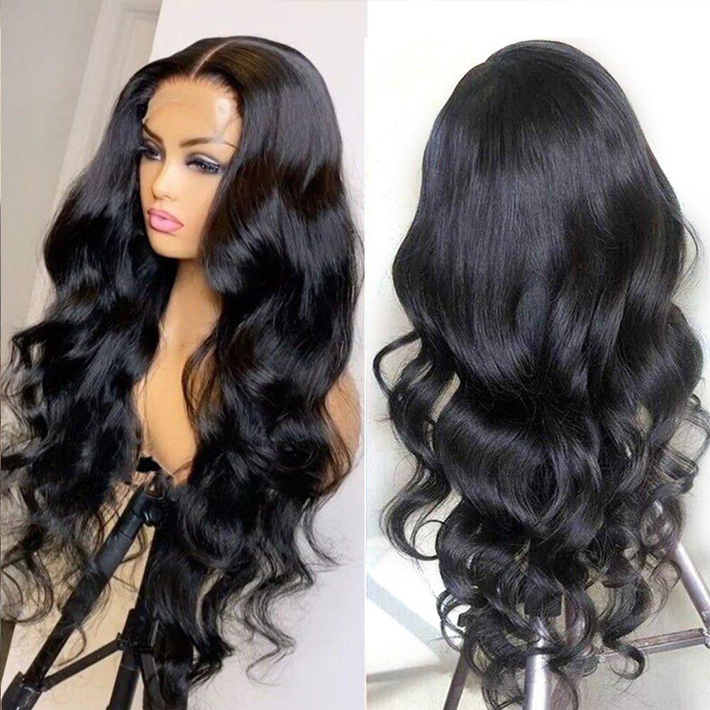 Brown Black Deep Wave Long Hair With Bangs Synthetic Wigs For Women Christmas Heat Resistant Thick Wig Gift - CLAUALIS HAIR COUTURE