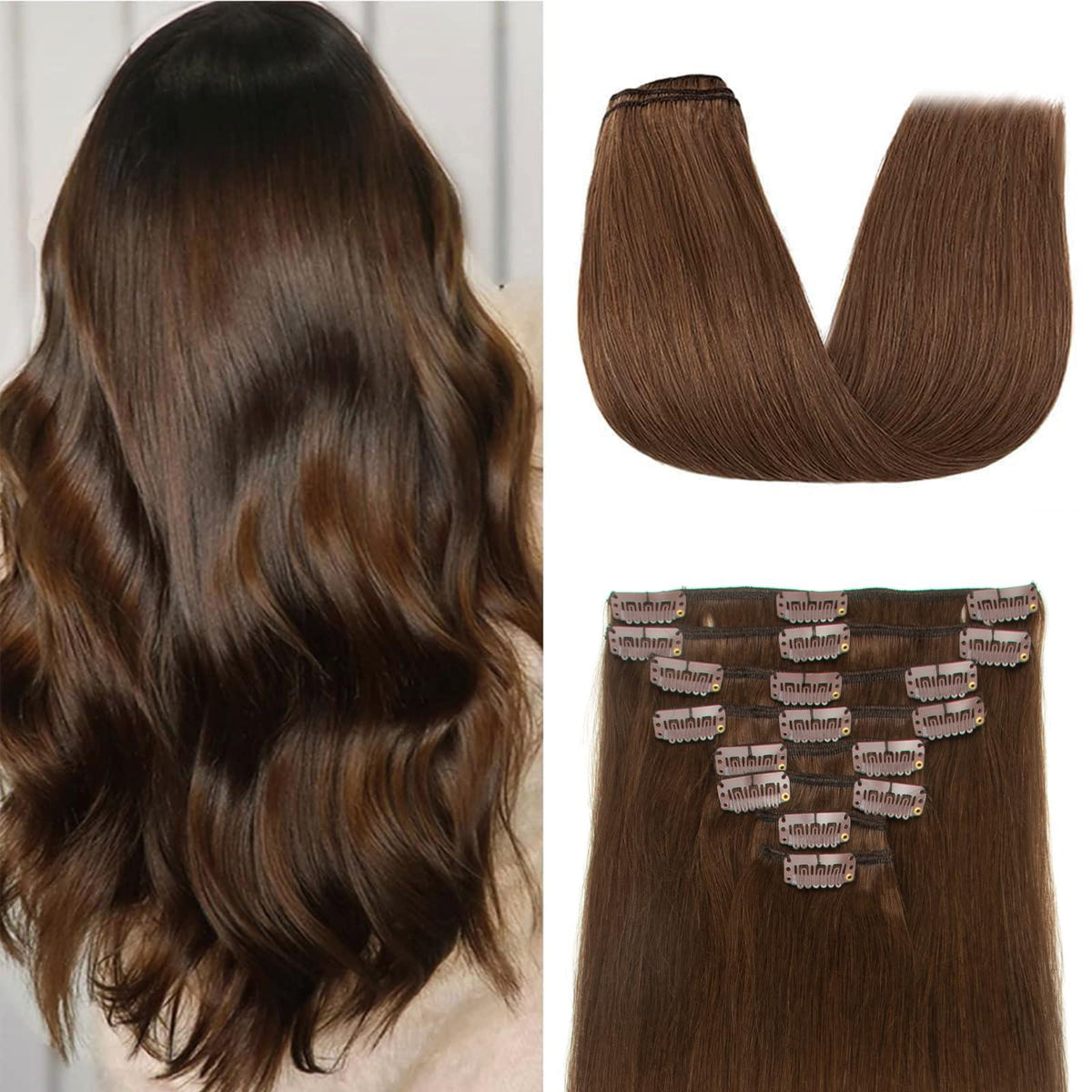 Clip in Hair Extensions Real Human Hair Clip ins Human Hair Extensions for Women Invisible Natural Straight Seamless Clip on Hair Extensions 8pcs Double Weft 40g (4 Medium Brown 10 Inch) - CLAUALIS HAIR COUTURE