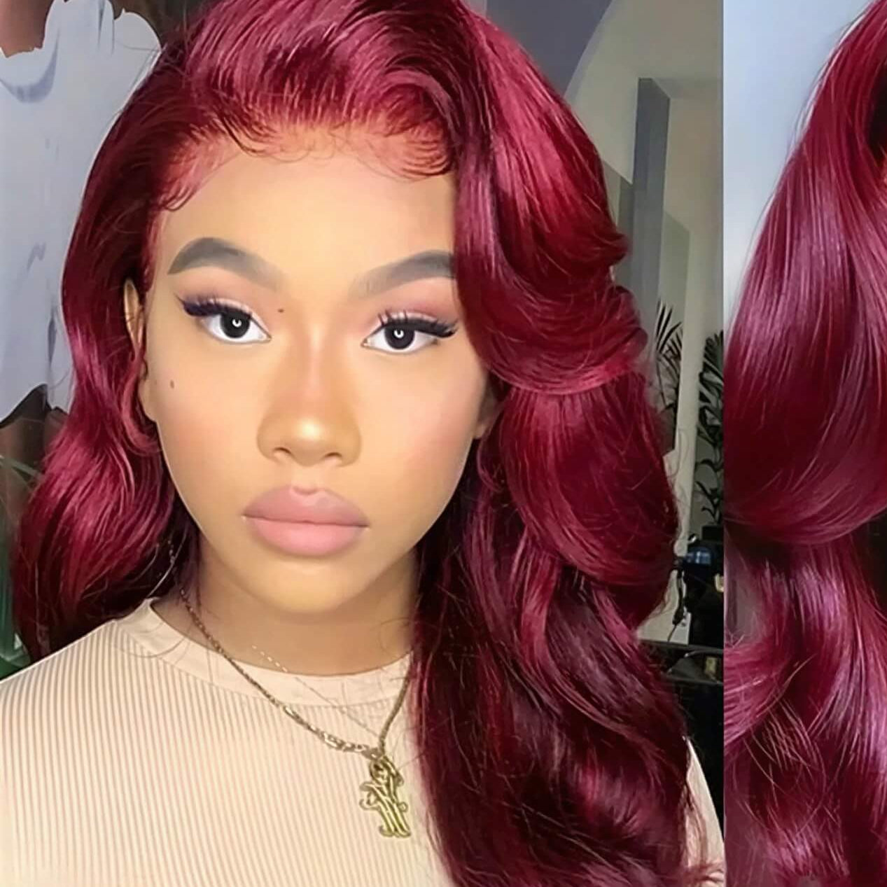 European and American fashion wine red wig hot selling front lace big wave long curly hair wig full head cover - CLAUALIS HAIR COUTURE