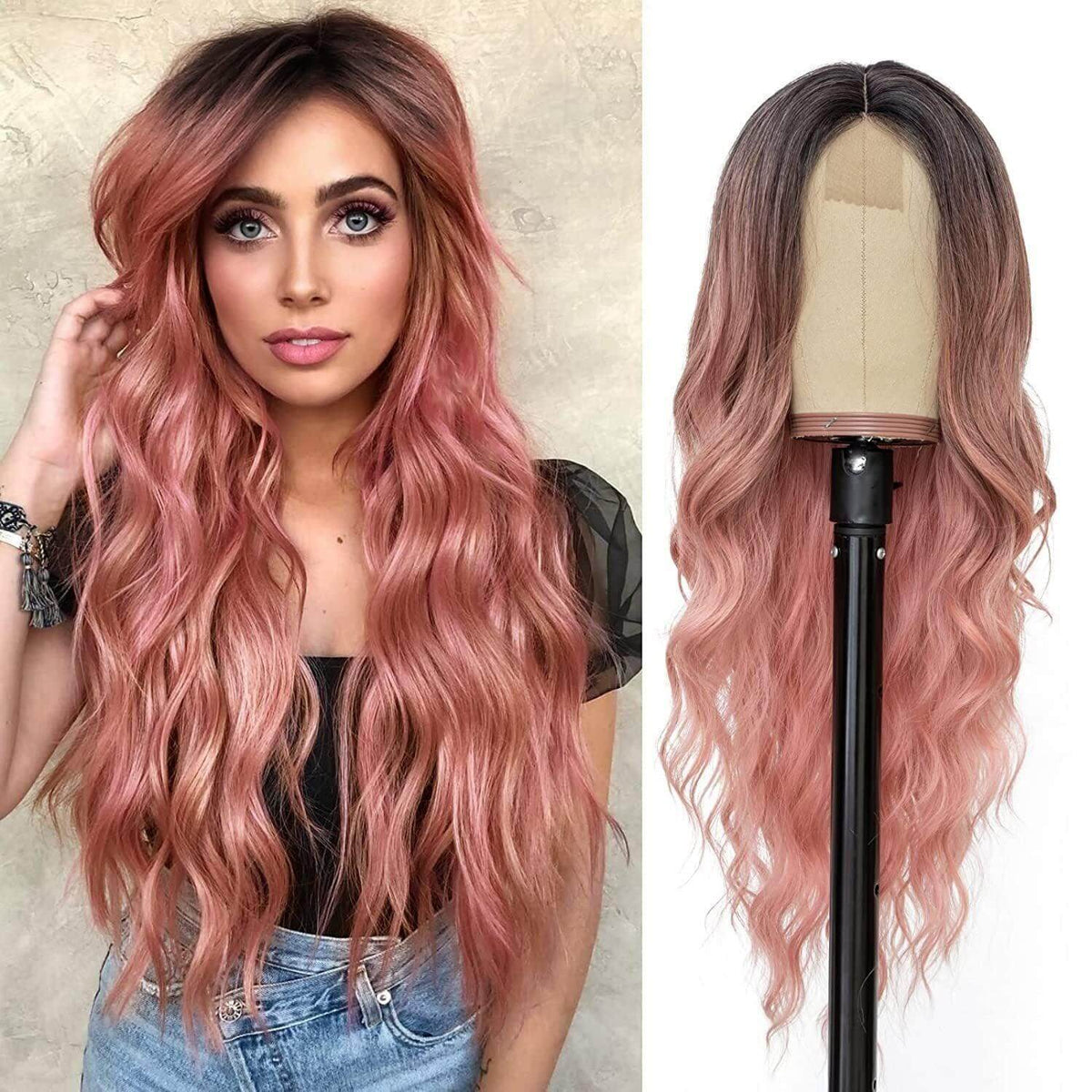 European and American Small Lace Wig Headsets with Intermediate Color Small Lace Center Split Large Wavy Long Curly Wigs - CLAUALIS HAIR COUTURE