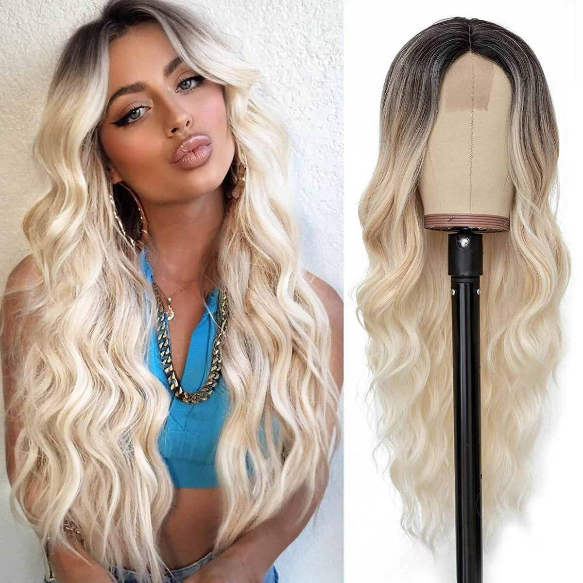 European and American Small Lace Wig Headsets with Intermediate Color Small Lace Center Split Large Wavy Long Curly Wigs - CLAUALIS HAIR COUTURE