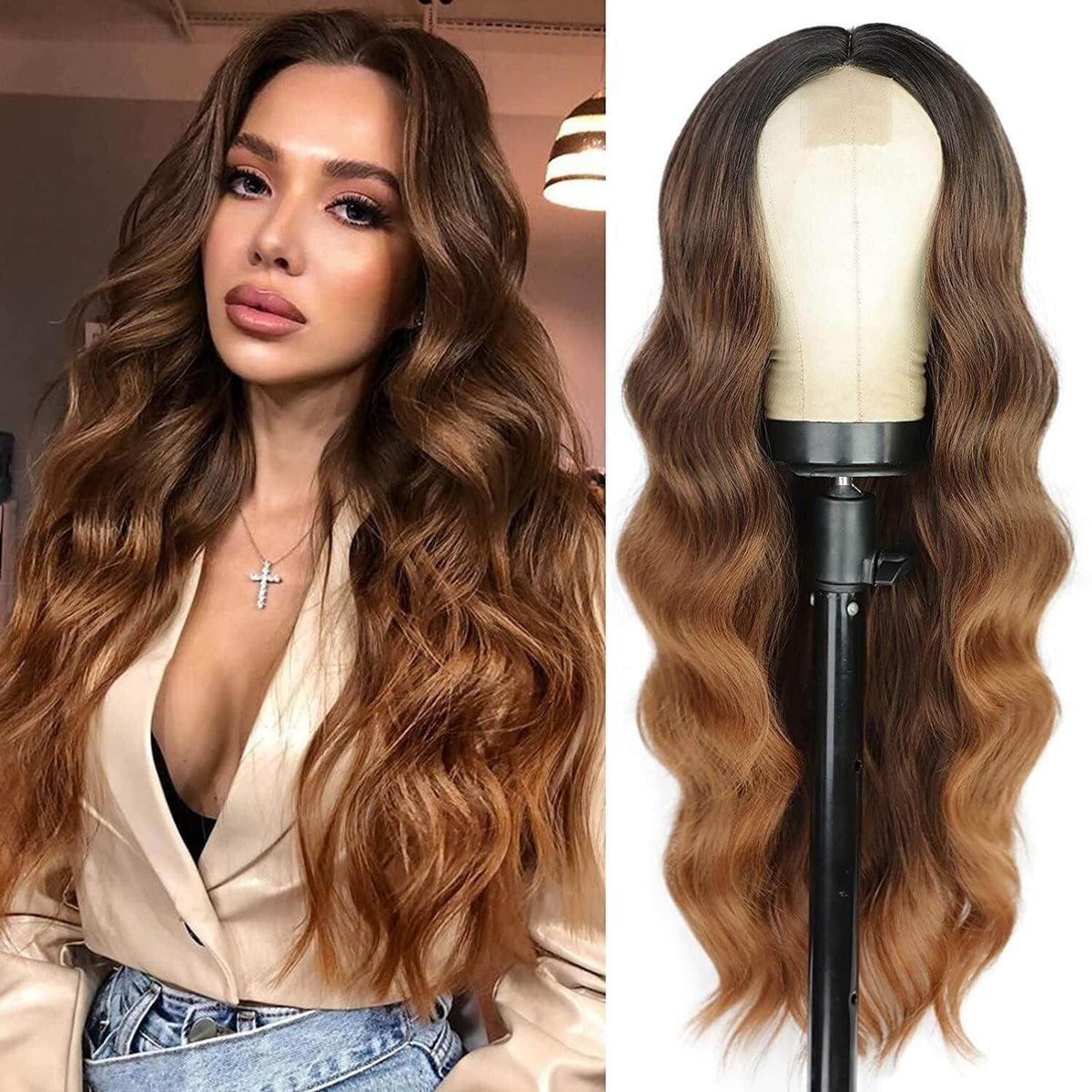 European and American Small Lace Wig Headsets with Intermediate Color Small Lace Center Split Large Wavy Long Curly Wigs - CLAUALIS HAIR COUTURE