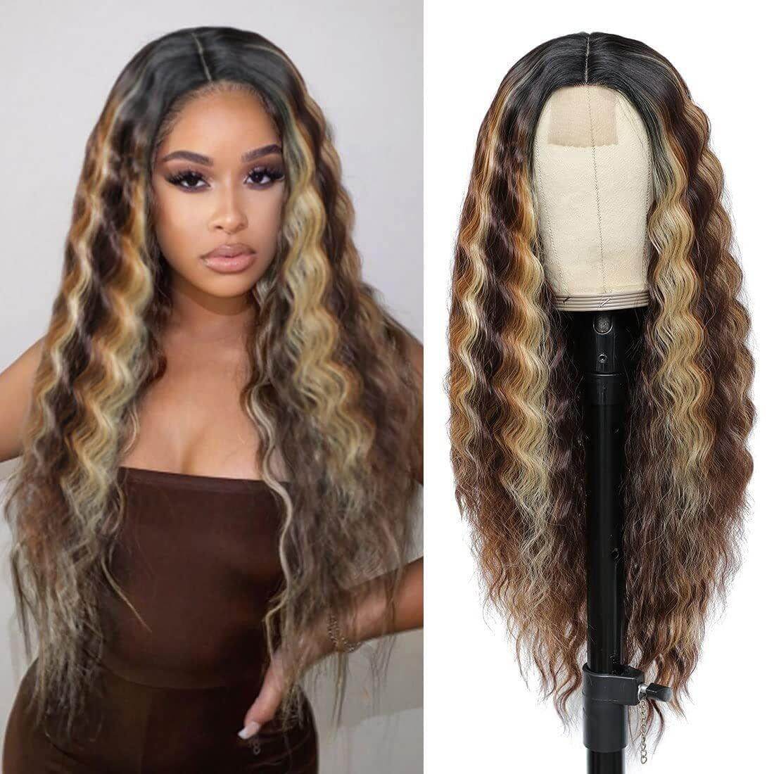 European and American Women's Wig Small Lace Center Deep Wave Long Curly Wig Headband Lace Wigs - CLAUALIS HAIR COUTURE