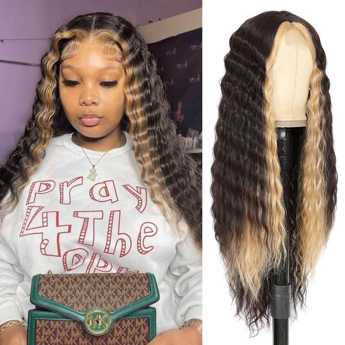 European and American Women's Wig Small Lace Center Deep Wave Long Curly Wig Headband Lace Wigs - CLAUALIS HAIR COUTURE