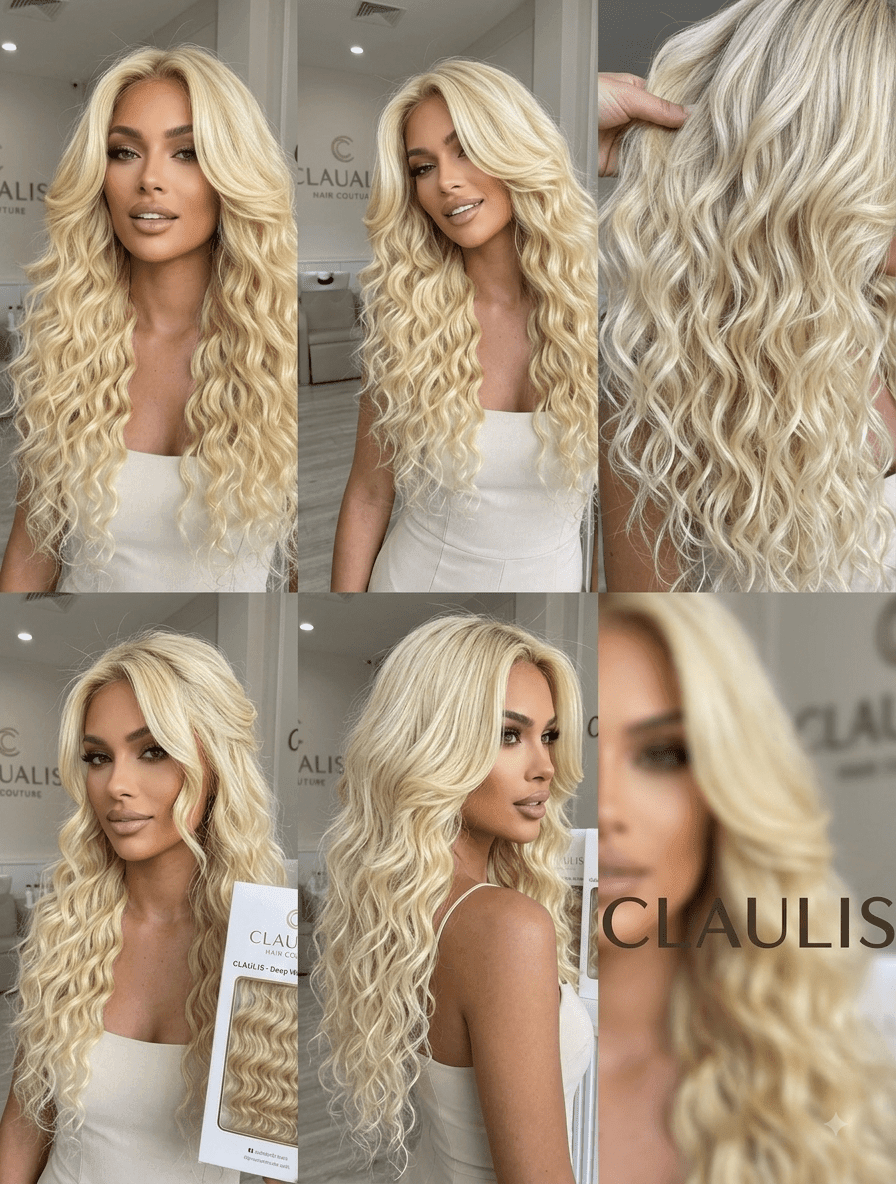 Light Golden Blonde Curly Clip-On Hair Extensions - CLAUALIS HAIR COUTURE