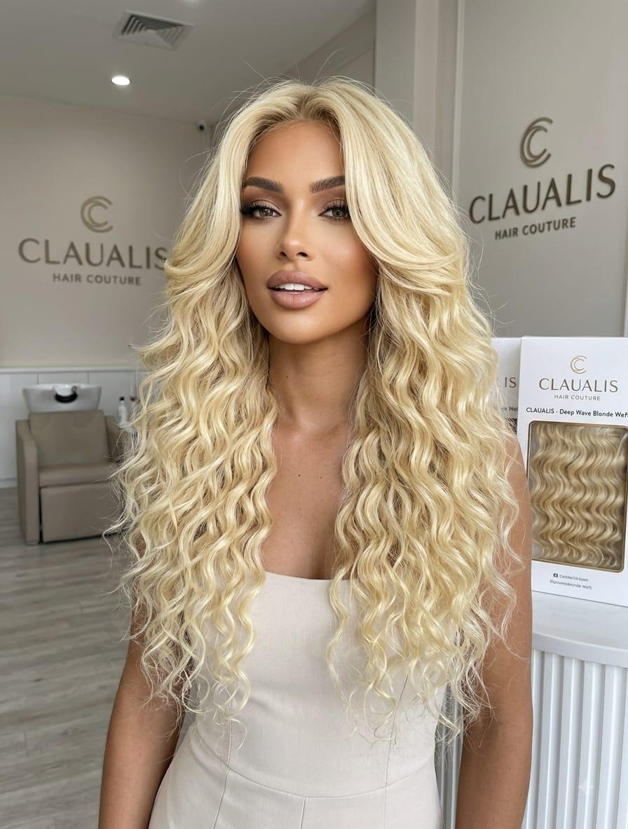 Light Golden Blonde Curly Clip-On Hair Extensions - CLAUALIS HAIR COUTURE