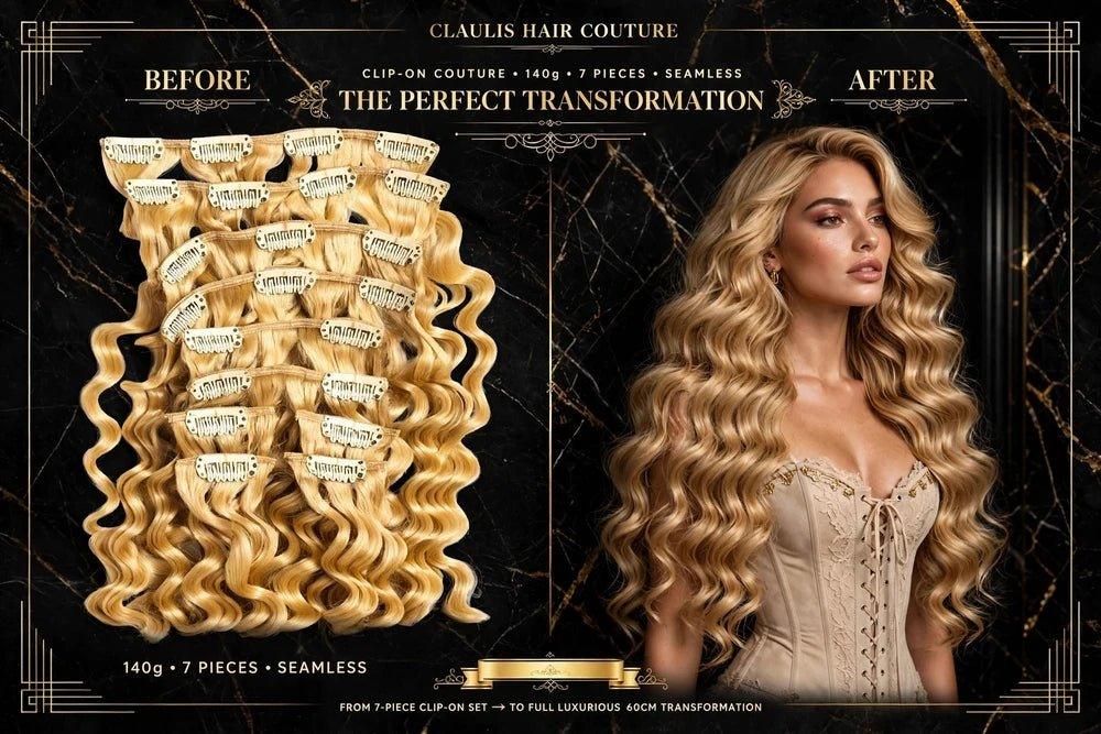 Light Golden Blonde Curly Clip-On Hair Extensions - CLAUALIS HAIR COUTURE