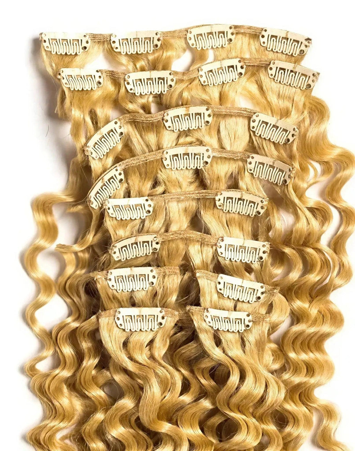 Light Golden Blonde Curly Clip-On Hair Extensions - CLAUALIS HAIR COUTURE