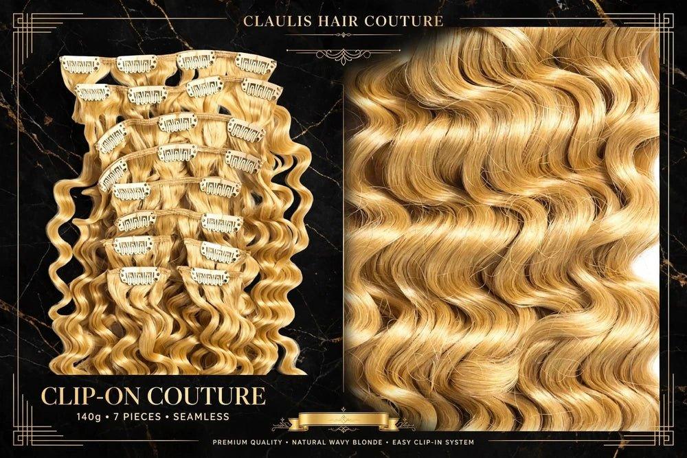 Light Golden Blonde Curly Clip-On Hair Extensions - CLAUALIS HAIR COUTURE