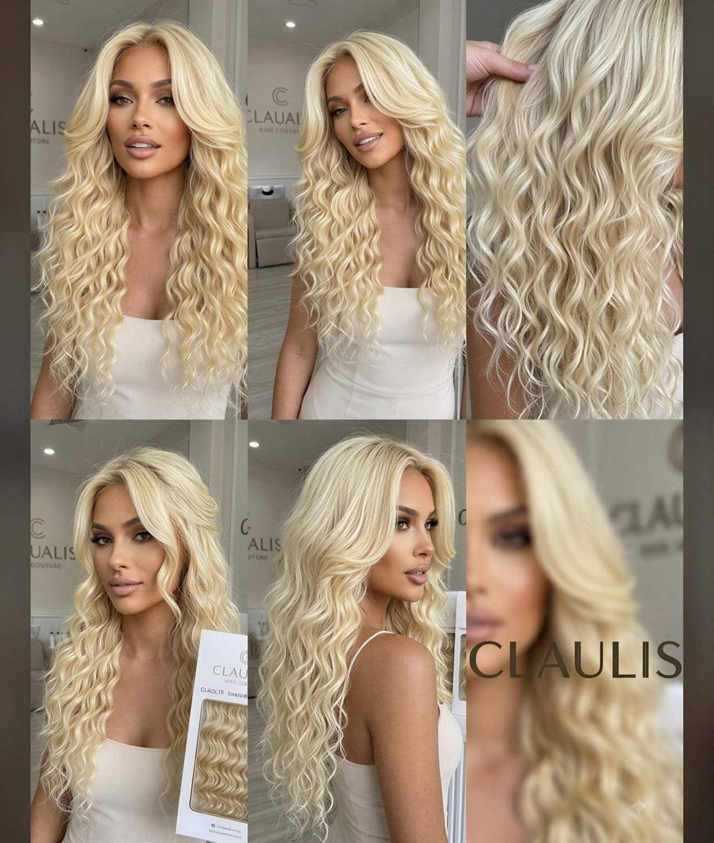 Light Golden Blonde Curly Clip-On Hair Extensions - CLAUALIS HAIR COUTURE