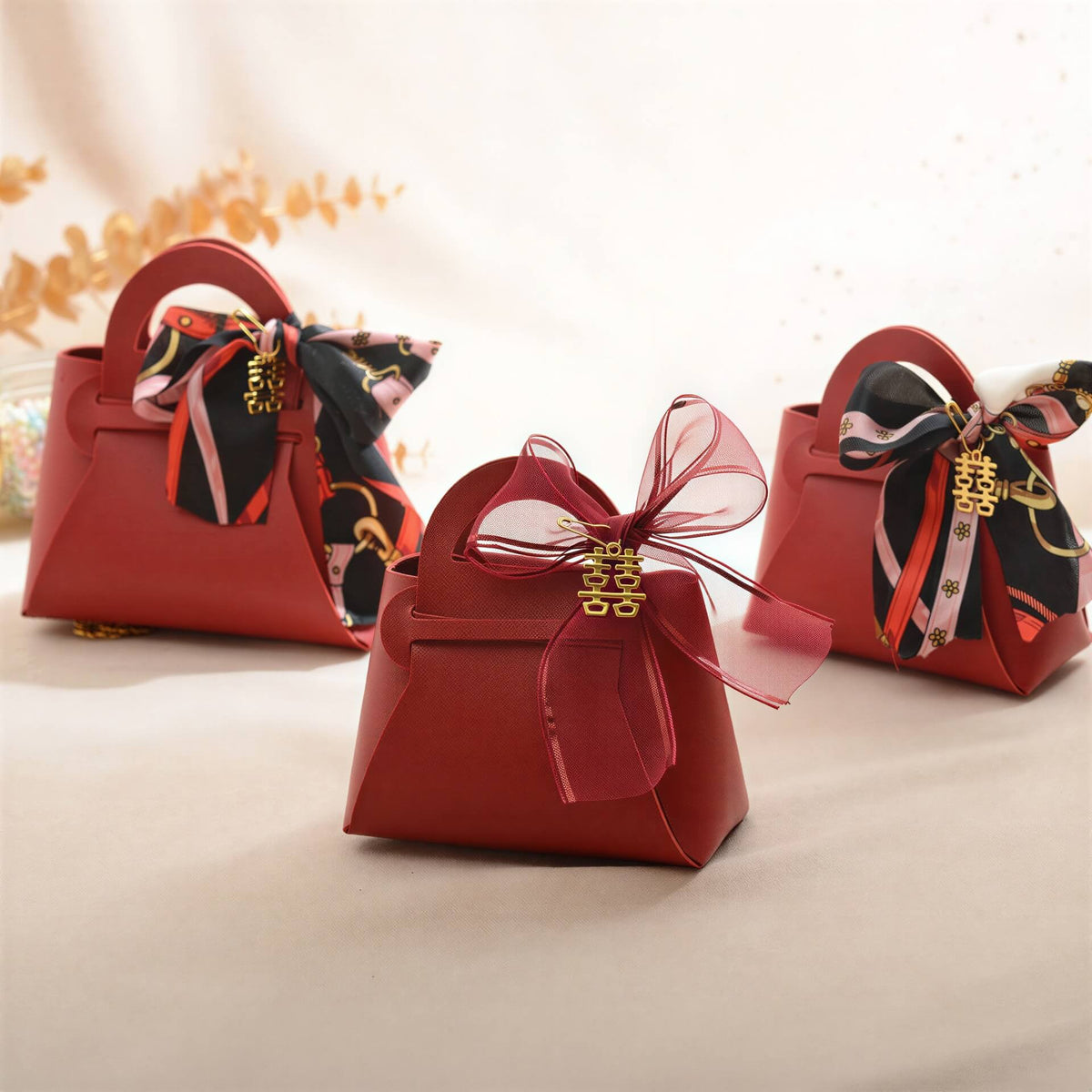 Light Luxury Style PU Leather Handheld Candy Gift Box Wedding Gift with Handheld Gift Wedding Candy Bag - CLAUALIS HAIR COUTURE