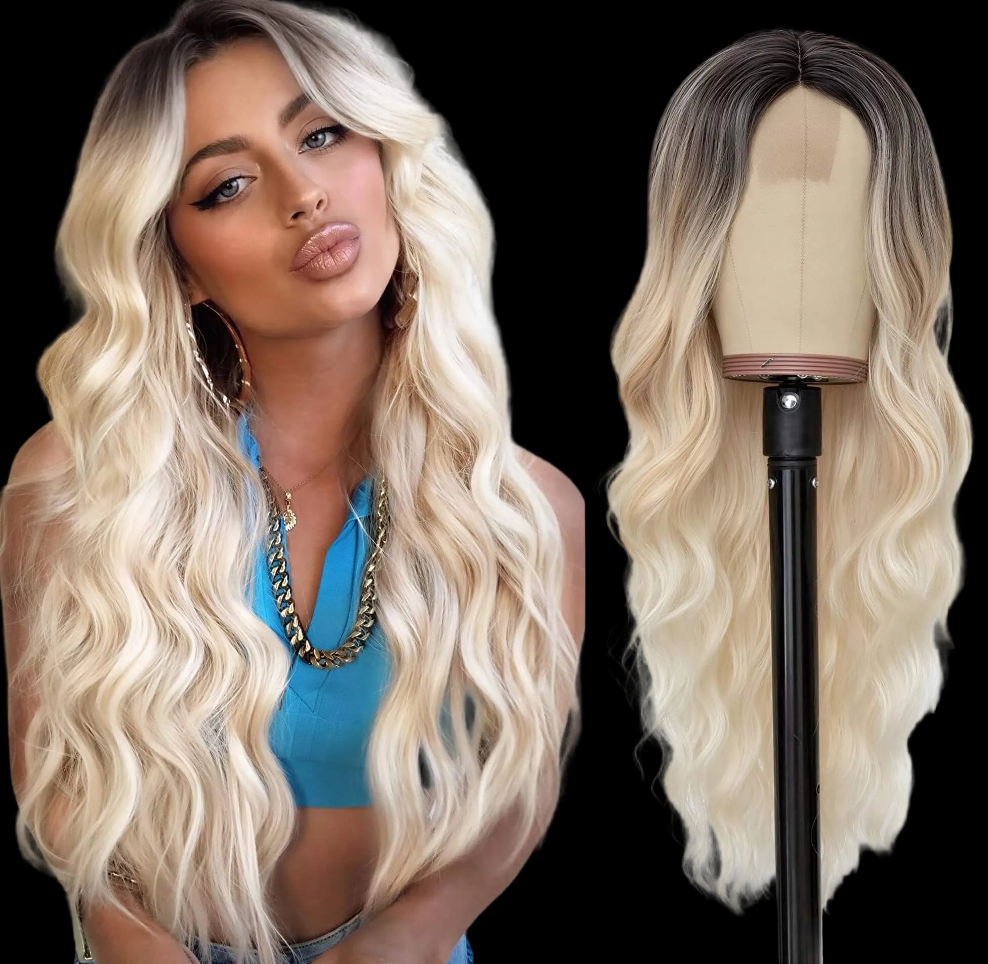 Sintetic Fiber Wig Hair, European and American Wigs, Women's Long Curly Hair, Gradually Changing Color, Front Lace Wig Headband - CLAUALIS HAIR COUTURE