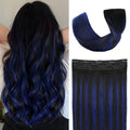 Winsky Hair Extensions Real Human Hair - One Piece Blue Balayage Remy Hair Extensions Clip on 70gram for Women (16inch 1BTBlueP1B) - CLAUALIS HAIR COUTURE